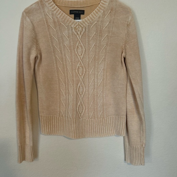 COPPER KEY Beige Cable Knit Sweater Large 11/13 - Picture 2 of 7